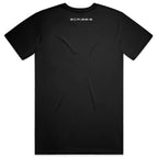 Black t-shirt with the word "Scribbie" in small print on the back, centered just below the neckline